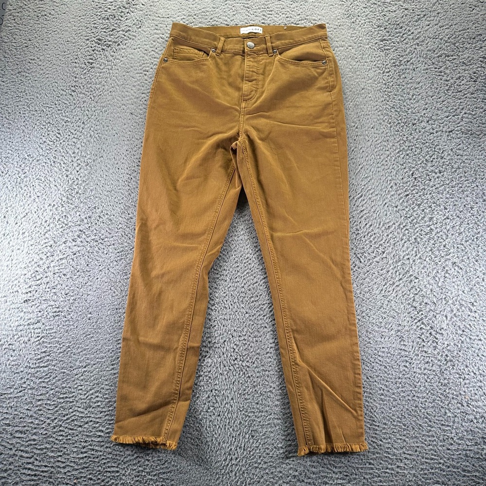 Loft Jeans Womens 8 Brown Cotton Denim Skinny Cropped High Rise Raw Hem Workwear